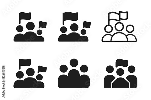 Crowd Icon Logo Variations. People in the Crowd. Icon set. Set Logo of People in the Crowd: Crowd with Flags. harmonious logo variations of the same emblematic