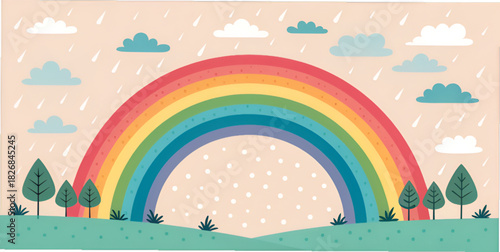 spring landscape with rainbow