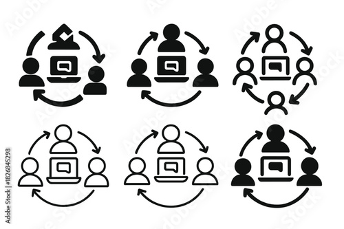 Remote Team Logo Set. remote team productivity. Icon set. Set Logo of remote team productivity: communication flow. harmonious logo variations of the same