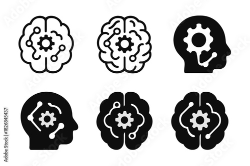 AI Logo Variations. AI integration in everyday life (smart homes, autonomous cars). Icon set. Set Logo of AI integration: voice assistant. harmonious logo