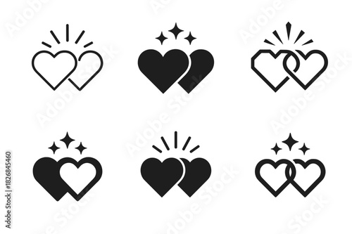 Romantic Icon Variations. Romantic spontaneity in long-term relationships. Icon set. Set Logo of romantic spontaneity in long-term relationships: intertwined