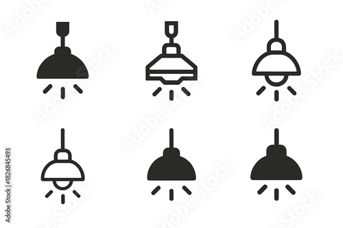 Workspace Lighting Icon Set. workspace lighting moods. Icon set. Set Logo of workspace lighting moods: ceiling light. harmonious logo variations of the same