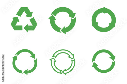 Circular Economy Icons. Circular economy and waste reduction initiatives. Icon set. Set Logo of circular economy: compost bin. harmonious logo variations of