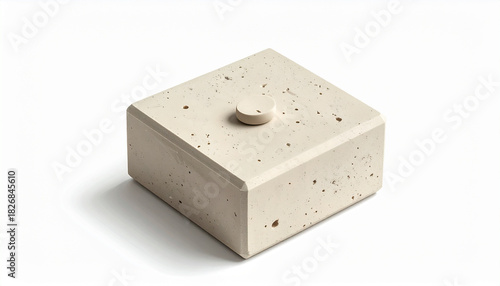 Beige sculptural block with smooth surface and wavy indentation isolated on white background, minimalist design object for architecture, modern art, interior styling, product visualization