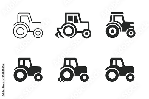 Tractor Logo Variations. Tractor. Icon set. Set Logo of Tractor: Tractor Plow Attachment. harmonious logo variations of the same emblematic concept, each with