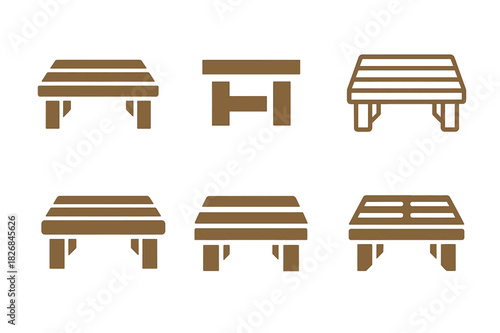 Upcycled Decor Logos. upcycled home decor. Icon set. Set Logo of upcycled home decor: pallet wood coffee table. harmonious logo variations of the