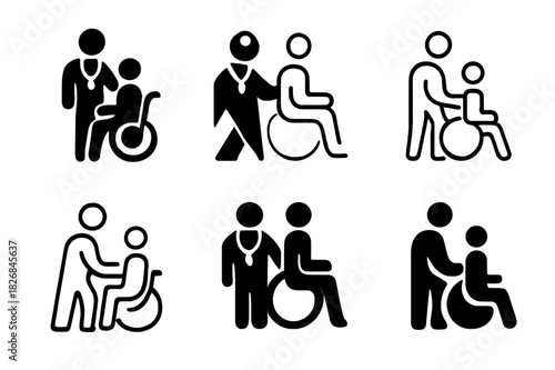 Accessible Medical Icons. accessible medical icons set. Icon set. Set Logo of accessible medical icons set: doctor and patient. harmonious logo variations of