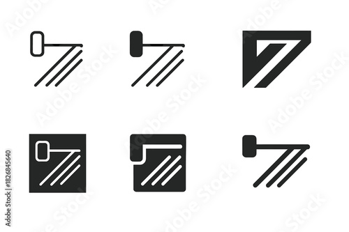 Compact Laundry Icon Set. Compact laundry appliances. Line icon set of compact laundry appliances: mini washing machine, tabletop dryer, handheld iron,