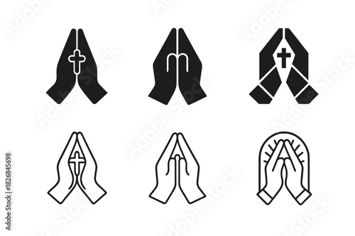 Religious Icons Collection. The role of religion in shaping cultures. Icon set. Set Logo of religion and culture: praying hands. harmonious logo variations of