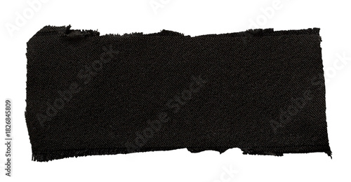 Torn black fabric strip with frayed edges on transparent background, isolated banner and texture overlay