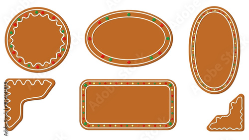 Collection of various festive gingerbread cookie frames and borders, perfect for holiday designs
