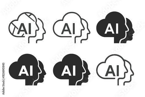 AI Consulting Logos. Artificial intelligence consulting. Icon set. Set Logo of artificial intelligence consulting: digital brain structure. harmonious logo