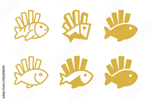Fish and Chips Logos. fish and chips. Icon set. Set Logo of fish and chips: fish fillet and fries illustration. harmonious logo variations of the