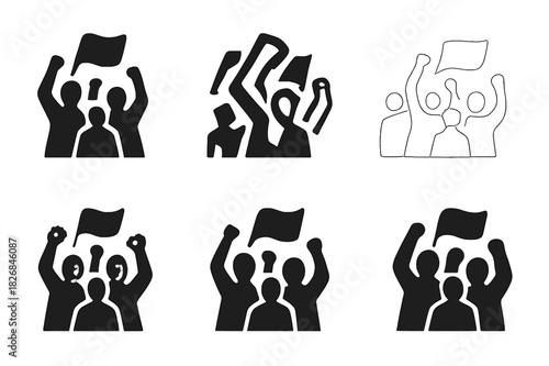 Revolution Icon Set. famous historical revolutions. Icon set. Set Logo of famous historical revolutions: revolutionary crowd with raised banners. harmonious
