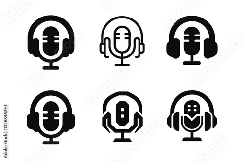 Singing Logo Variations. Singing for TV shows and live performances. Icon set. Set Logo of singing for TV shows and live performances: studio mic and
