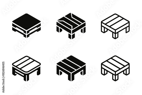 Upcycled Decor Logos. upcycled home decor. Icon set. Set Logo of upcycled home decor: pallet wood coffee table. harmonious logo variations of the