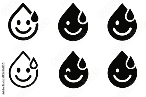 Emotional Expression Icons. emotional expression. Icon set. Set Logo of emotional expression: tear drop and smile icon combination. harmonious logo variations