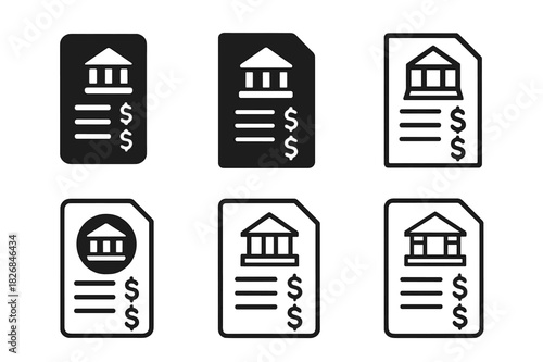 Bank Statement Icons. Bank statement with charges. Icon set. Set Logo of bank statement: financial report icon. harmonious logo variations of the