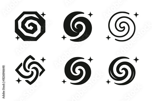 Universe Logo Harmony. Universe Connection. Icon set. Set Logo of Universe Connection: Galaxy Spiral. harmonious logo variations of the same emblematic
