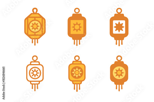 Summer Solstice Logos. summer solstice celebration and decor ideas. Icon set. Set Logo of summer solstice celebration and decor ideas: festive lanterns.