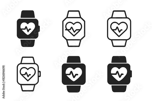 Wearable Health Logos. wearable health devices. Icon set. Set Logo of wearable health devices: heart rate monitor. harmonious logo variations of the same