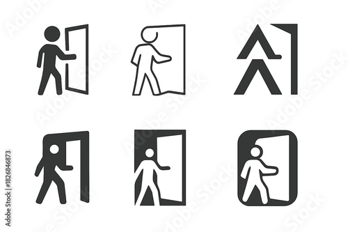 Doorway Logo Variations. holding the door open. Icon set. Set Logo of holding the door open: doorway silhouette. harmonious logo variations of the same
