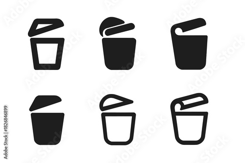 Trash Bin Icon Set. Trash Bin Lid. Icon set. Set Logo of Trash Bin Lid: Pedal Lid. harmonious logo variations of the same emblematic concept