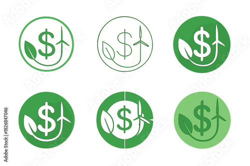Renewable Energy Logos. renewable energy credits. Icon set. Set Logo of renewable energy credits: eco economy circle. harmonious logo variations of the same