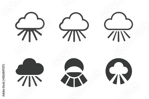 Sunlight Logo Variations. Light through clouds. Icon set. Set Logo of light through clouds: sun rays over horizon. harmonious logo variations of the same