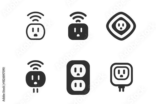 Smart Plug Logos. Smart plugs. Icon set. Set Logo of smart plugs: connected power outlet. harmonious logo variations of the same emblematic concept, each with