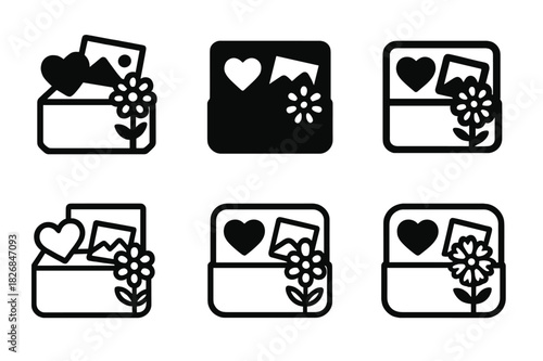 Keepsake Logo Icons. decorating your home with meaningful keepsakes. Icon set. Set Logo of decorating your home with meaningful keepsakes: memory box with