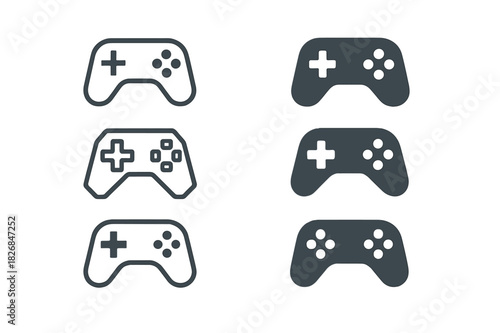 Gaming Icon Variations. Gaming accessories. Icon set. Set Logo of gaming accessories: Game controller. harmonious logo variations of the same emblematic