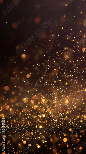 Golden Sparkles Fill the Dark Space Creating a Magical Atmosphere During the ...