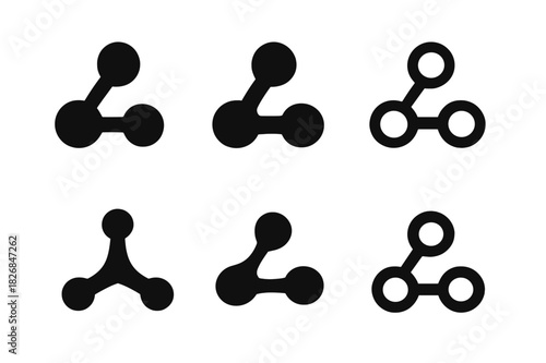 Molecular Icon Variations. Molecules. Icon set. Set Logo of molecules: abstract bond symbol. harmonious logo variations of the same emblematic concept, each