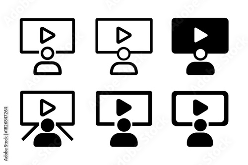 Film Watching Logos. watching a film. Icon set. Set Logo of watching a film: movie screen. harmonious logo variations of the same emblematic concept, each with