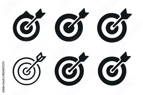 Small Business Logos. small business growth and challenges. Icon set. Set Logo of small business growth and challenges: target with arrow icon. harmonious logo