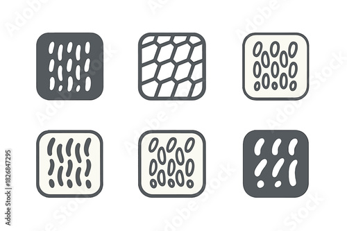 Bath Mat Logos. Bath Mat Texture. Icon set. Set Logo of Bath Mat Texture: tactile microfiber pattern. harmonious logo variations of the same emblematic