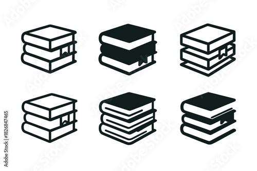 Novel Emblem Logos. Pile of novels. Icon set. Set Logo of pile of novels: Books with bookmarks sticking out. harmonious logo variations of the same emblematic