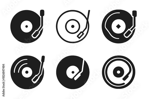 Record Player Logo Variations. record player. Icon set. Set Logo of record player: needle arm close-up. harmonious logo variations of the same emblematic