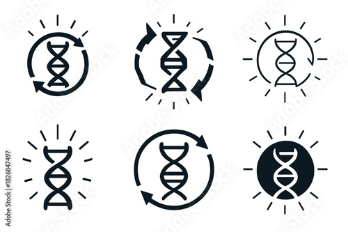 Cellular Regeneration Icons. life extension through cellular regeneration. Icon set. Set Logo of life extension through cellular regeneration: helix and