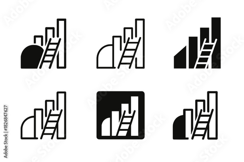 Small Business Logo Set. small business growth and challenges. Icon set. Set Logo of small business growth and challenges: obstacles with ladder and chart.
