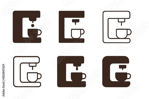 Cafe Logo Icons. cafe. Icon set. Set Logo of cafe: espresso machine icon. harmonious logo variations of the same emblematic concept, each with different
