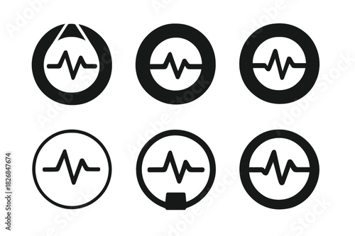 CT Scan Logo Collection. ct scan. Icon set. Set Logo of ct scan: scan ring with waveform. harmonious logo variations of the same emblematic concept, each with