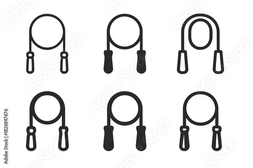 Jump Rope Icons. jump rope. Icon set. Set Logo of jump rope: rope with handles. harmonious logo variations of the same emblematic concept, each with different