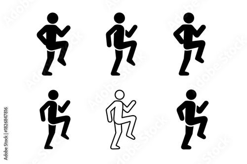 High Knees Logo Variations. high knees exercise. Icon set. Set Logo of high knees exercise: gym workout silhouette. harmonious logo variations of the same
