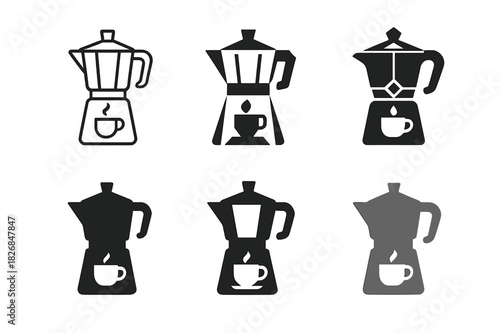 Caffeinated Drink Logos. Caffeinated Drinks. Icon set. Set Logo of Caffeinated Drinks: Coffee Pot. harmonious logo variations of the same emblematic concept,