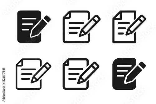 Logo Design Variations. Learning goals reflection sheet. Icon set. Set Logo of reflection sheet: pencil and paper icon. harmonious logo variations of the same