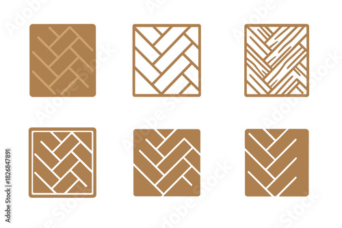Wood Floor Logo Set. Light Wood Floor. Icon set. Set Logo of Light Wood Floor: Parquet Pattern. harmonious logo variations of the same emblematic concept, each