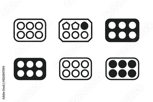Stylish Muffin Tray Logos. Muffin tray. Icon set. Set Logo of muffin tray: stylized muffin tray icon. harmonious logo variations of the same emblematic