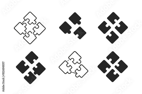 Serendipity Emblem Variations. The science of serendipity. Icon set. Set Logo of serendipity: floating puzzle pieces. harmonious logo variations of the same
